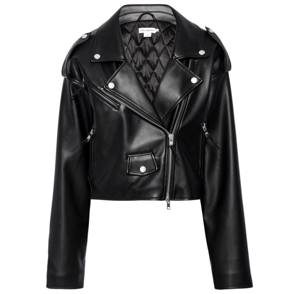 Good American - Faux Leather Jacket Cropped Moto S / M